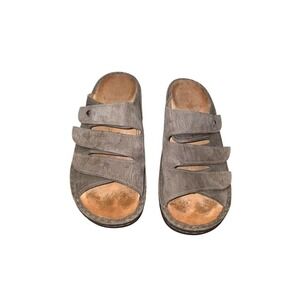Finn Comfort Women's Taupe Leather Slide Sandals Adjustable Straps Size 43